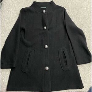 Harve Benard Womens Small Button Up Knee Length 100% Wool Winter Coat Black